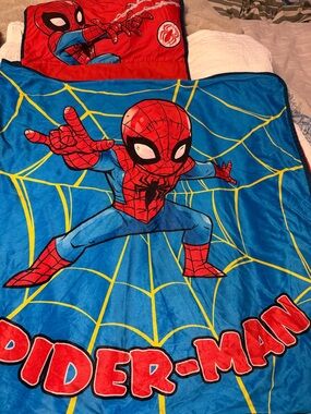 Marvel Spider-Man Kids Roll-Up Sleeping Bag Nap Mat Blanket Red Blue Travel Camp